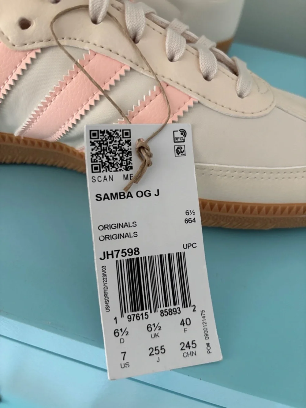 adidas Samba OG J Sneakers - Cream with Pink Stripes - Picture 5 of 6